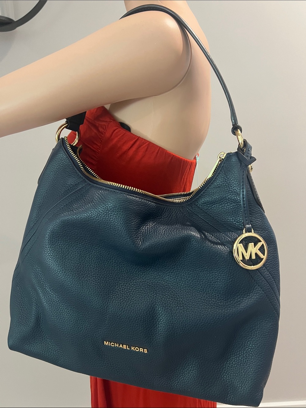 Michael Kors Deep Blue Pebbled Leather Shoulder Hobo with Gold Hardware